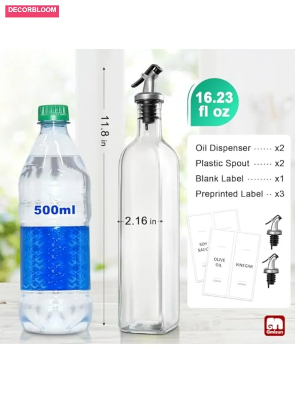 17oz Glass Oil & Vinegar Dispenser Set of 2 with Funnel & Spout